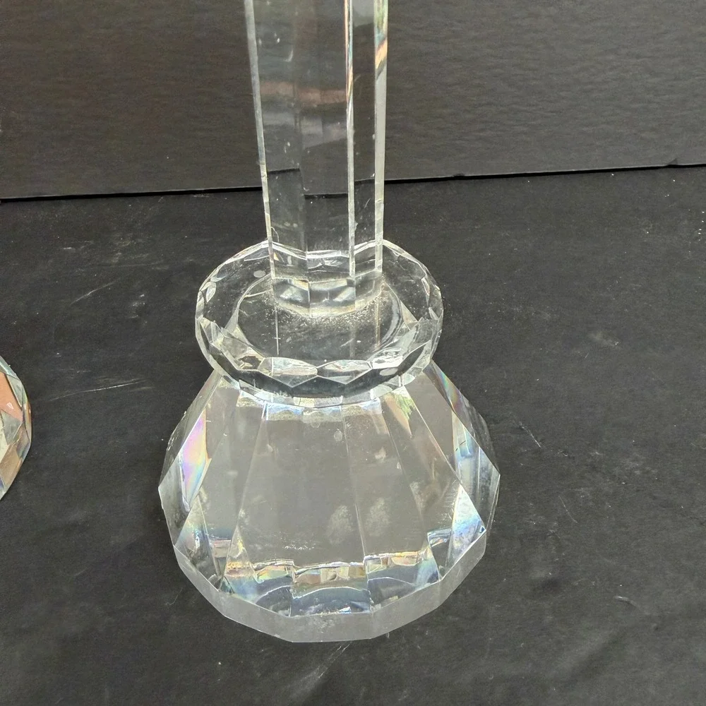 Vintage Crystal Glass Candlestick Holders Set of 2 READ Prisms Hollywood Regency